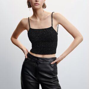 NWT - MANGO - Cross Back Lurex Top in Sparkly Black